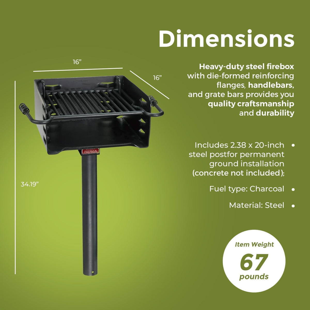 Pilot Rock H-16 B6X2 Park Style Outdoor BBQ Charcoal Grill w/ Swivel, 4 Pack - 415872