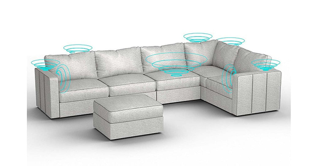 Lovesac – 6 Seats + 8 Sides Luxe Chenille &amp; Standard Foam with 6 Speaker Immersive Sound + Charge System – Tonal Sterling - 1772608849654_572