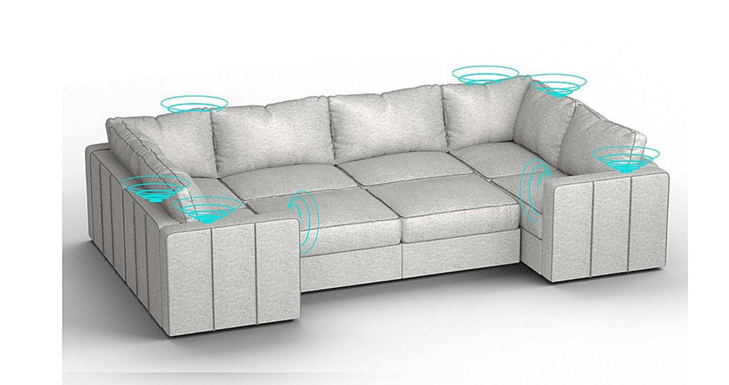 Lovesac – 8 Seats + 10 Sides Luxe Chenille &amp; Standard Foam with 6 Speaker Immersive Sound + Charge System – Tonal Sterling - 1772606899492_831