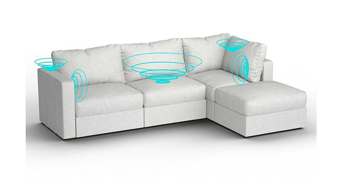Lovesac – 4 Seats + 5 Sides Corded Velvet &amp; Standard Foam with 8 Speaker Immersive Sound + Charge System – Sky Grey - 1772611603255_541