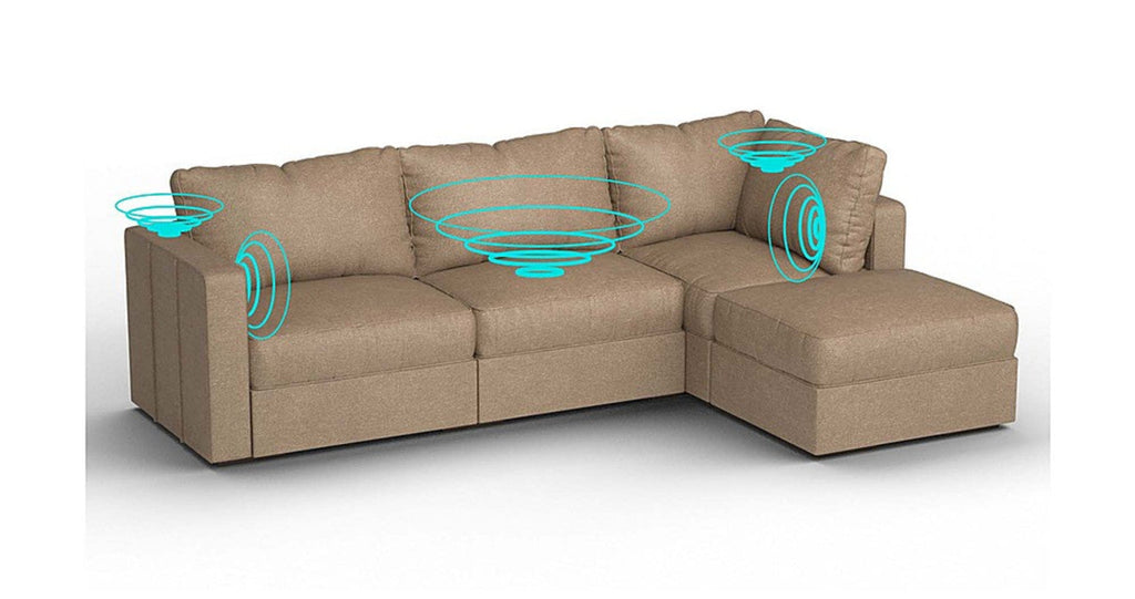 Lovesac – 4 Seats + 5 Sides Combed Chenille &amp; Lovesoft with 8 Speaker Immersive Sound + Charge System – Taupe - 1772606821111_705