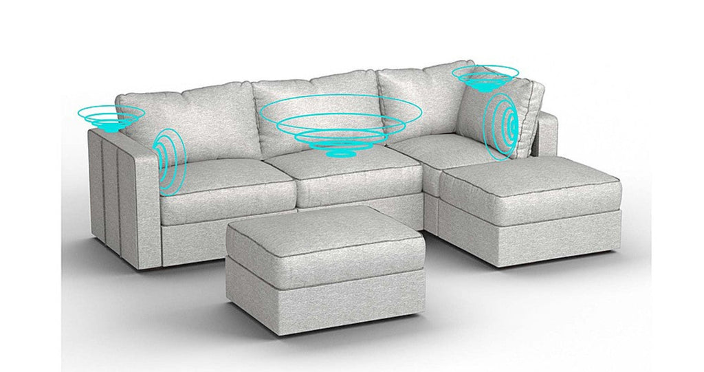 Lovesac – 5 Seats + 5 Sides Luxe Chenille &amp; Standard Foam with 8 Speaker Immersive Sound + Charge System – Tonal Sterling - 1772602969890_942