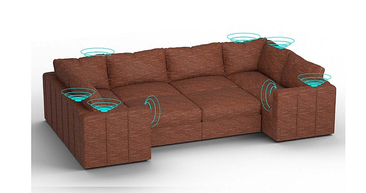 Lovesac – 8 Seats + 10 Sides Rained Chenille &amp; Standard Foam with 6 Speaker Immersive Sound + Charge System – Terracotta - 1772608798976_442
