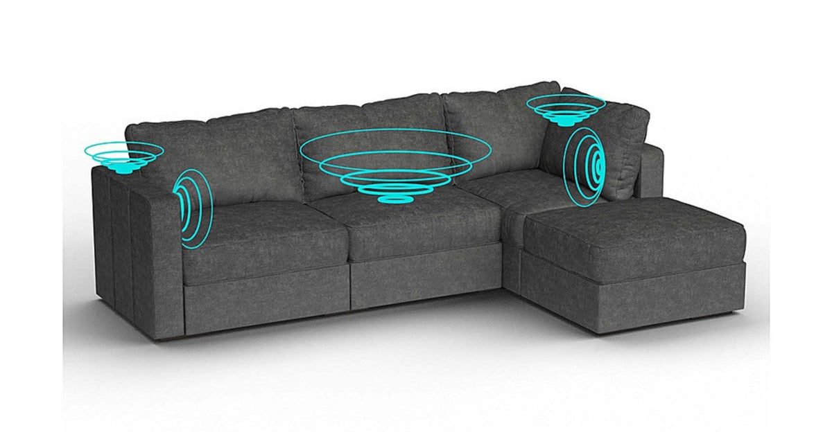 Lovesac – 4 Seats + 5 Sides Corded Velvet &amp; Standard Foam with 8 Speaker Immersive Sound + Charge System – Charcoal Grey - 1772608857161_209
