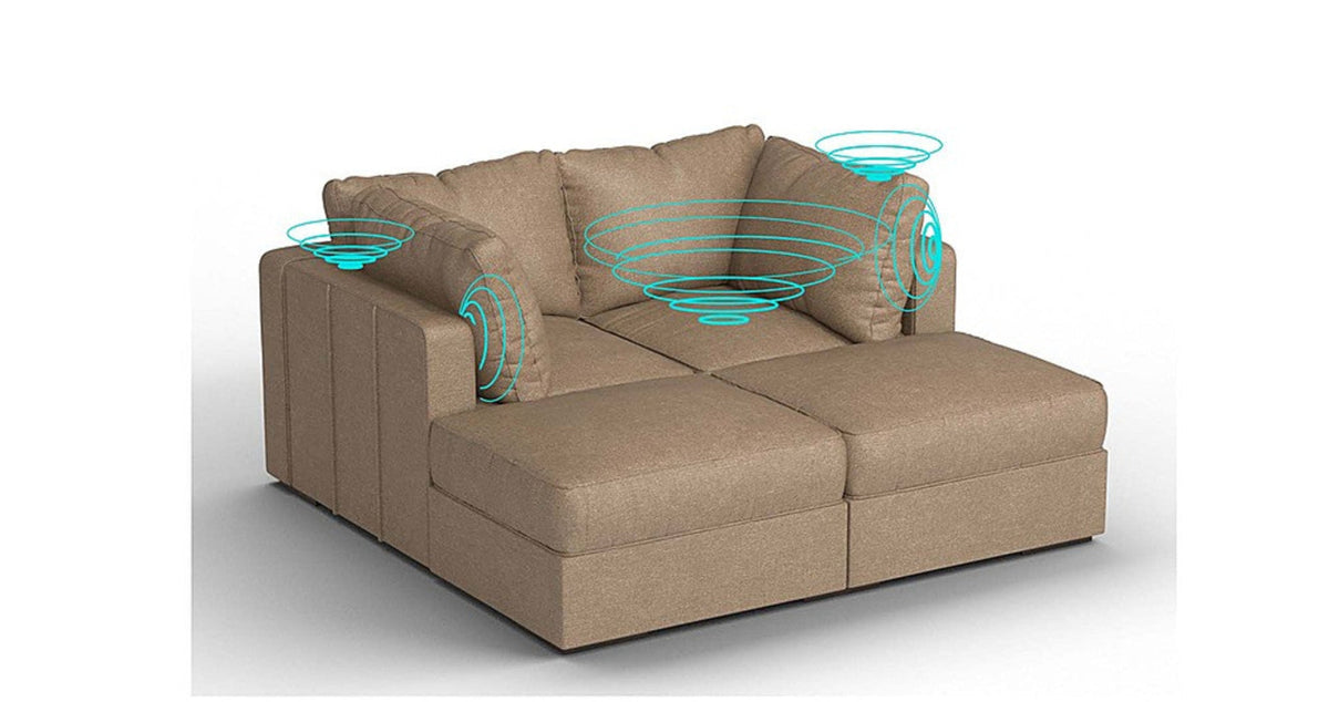 Lovesac – 4 Seats + 4 Sides Combed Chenille &amp; Lovesoft with 8 Speaker Immersive Sound + Charge System – Taupe - 1772611616677_389