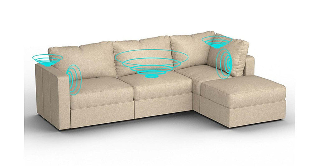 Lovesac – 4 Seats + 5 Sides Combed Chenille &amp; Lovesoft with 8 Speaker Immersive Sound + Charge System – Tan - 1772603017957_530