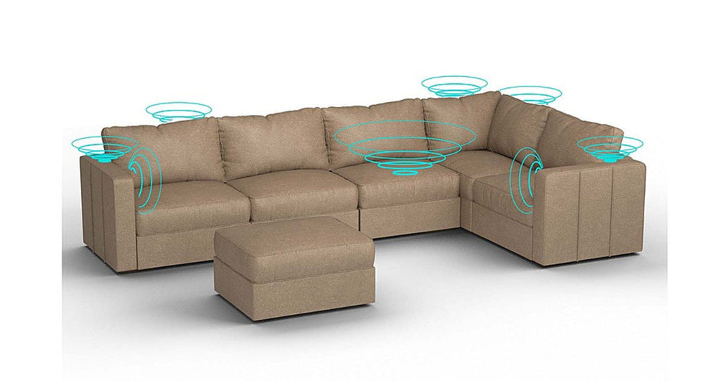 Lovesac – 6 Seats + 8 Sides Combed Chenille &amp; Standard Foam with 6 Speaker Immersive Sound + Charge System – Taupe - 1772608814832_428