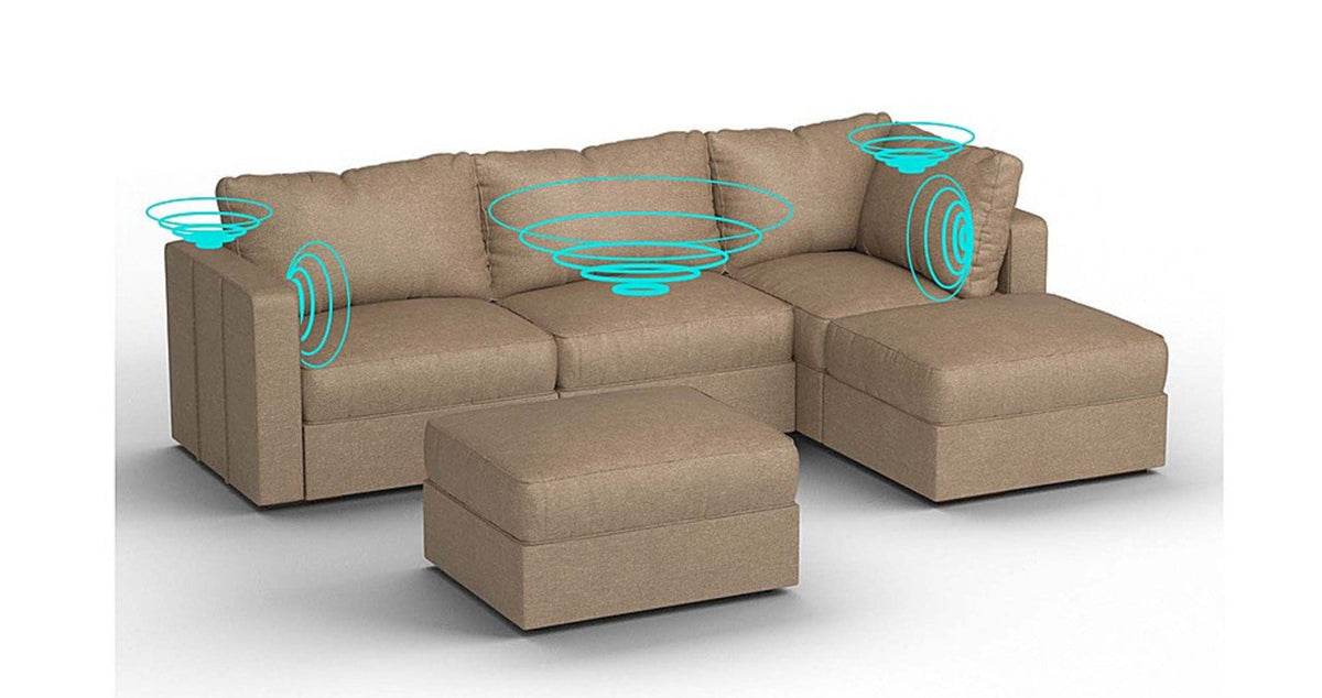 Lovesac – 5 Seats + 5 Sides Combed Chenille &amp; Standard Foam with 8 Speaker Immersive Sound + Charge System – Taupe - 1772604889747_900