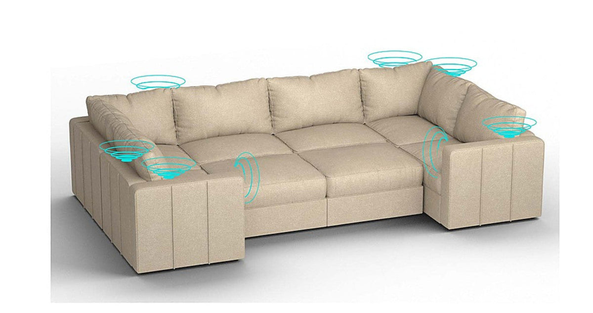 Lovesac – 8 Seats + 10 Sides Combed Chenille &amp; Standard Foam with 8 Speaker Immersive Sound + Charge System – Tan - 1772602976453_626
