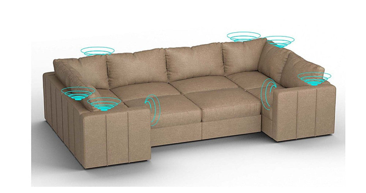 Lovesac – 8 Seats + 10 Sides Combed Chenille &amp; Standard Foam with 6 Speaker Immersive Sound + Charge System – Taupe - 1772604932291_702