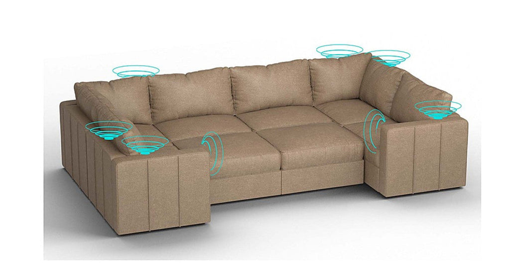 Lovesac – 8 Seats + 10 Sides Combed Chenille &amp; Standard Foam with 6 Speaker Immersive Sound + Charge System – Taupe - 1772604932291_702