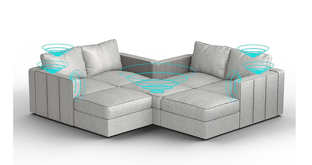Lovesac – 7 Seats + 8 Sides Luxe Chenille &amp; Standard Foam with 6 Speaker Immersive Sound + Charge System – Tonal Sterling - 1772608837141_521