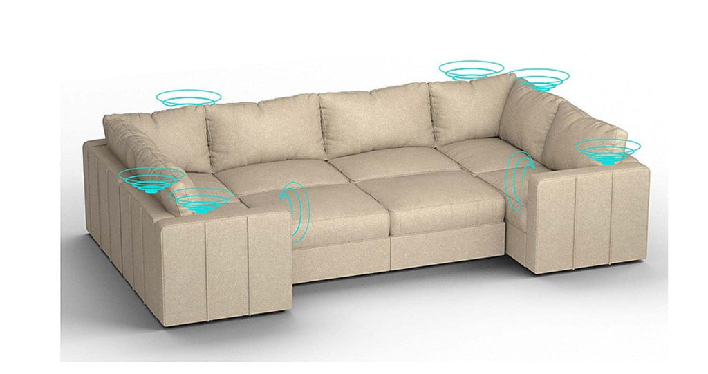 Lovesac – 8 Seats + 10 Sides Combed Chenille &amp; Lovesoft with 10 Speaker Immersive Sound + Charge System – Tan - 1772606905504_347