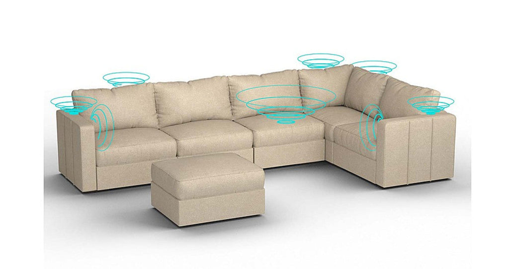Lovesac – 6 Seats + 8 Sides Combed Chenille &amp; Standard Foam with 10 Speaker Immersive Sound + Charge System – Tan - 1772604926336_366