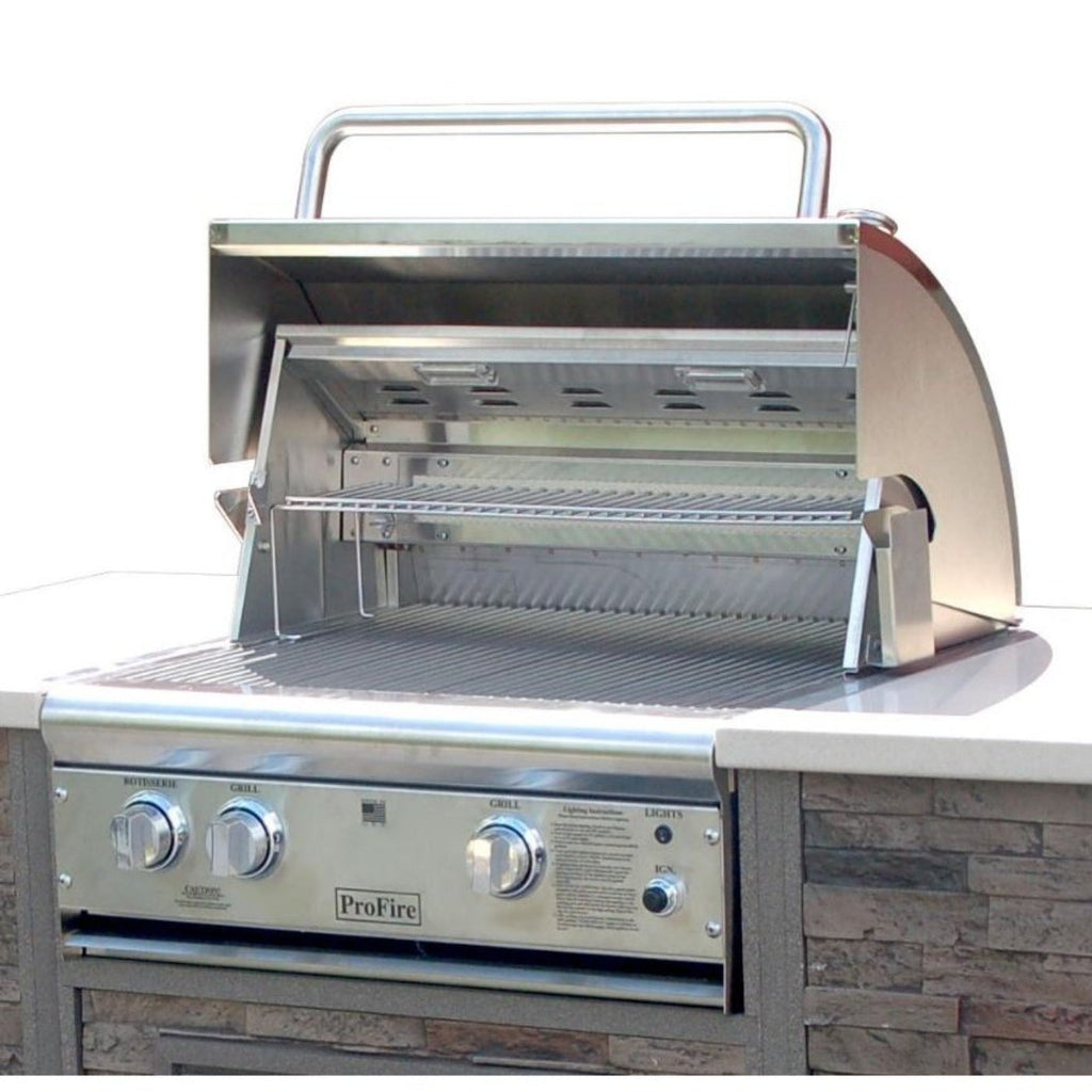 ProFire Deluxe Briquette Series 27-Inch Built-In Infrared Hybrid Grill With Rotisserie - BQDLX27RIH-P