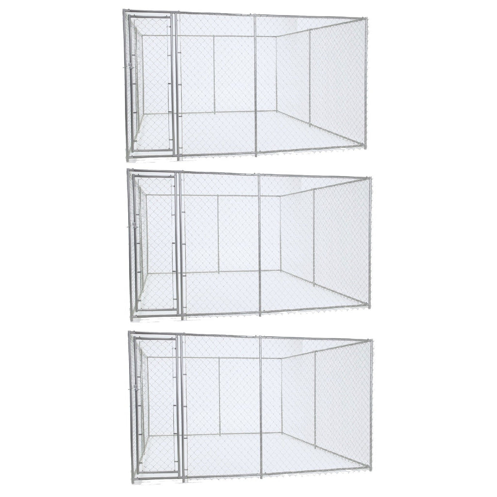Lucky Dog 10' x 10' Heavy Duty Outdoor Chain Link Dog Kennel w/ Door (3 Pack) - 174144