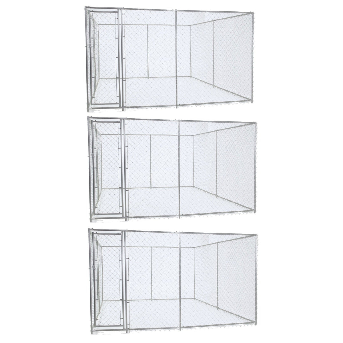 Lucky Dog 10' x 10' Heavy Duty Outdoor Chain Link Dog Kennel w/ Door (3 Pack) - 174144