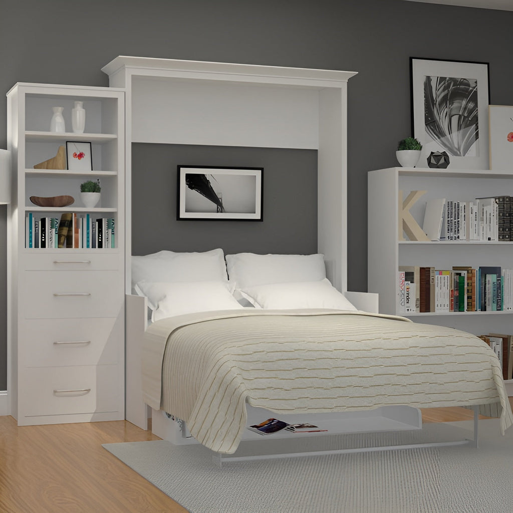 Murphy Bed With Desk & 2 Storage Cabinets, Double Size, White by Leto Muro